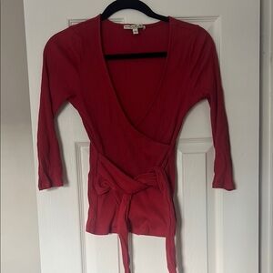 Express red Wrap Blouse with 3/4 Sleeves
